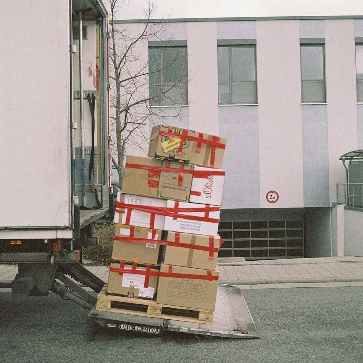 Boxes being loaded onto a delivery truck